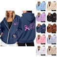 thumbnail image 1 of Hoodie Womens Sweatshirt Oversized Lightweight Casual Daily Zip Up Women's Pullover Cancer Awareness Month Long Sleeve Pocket Drawstring For Everyday Wear, 1 of 6