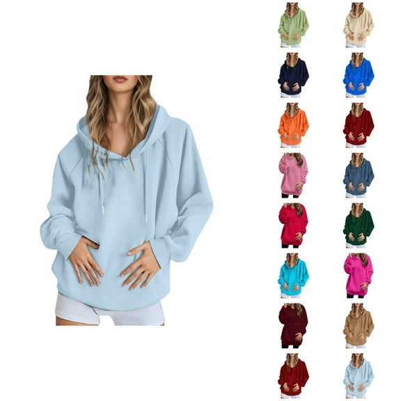 Hoodie Womens Sweatshirt Oversized Lightweight Casual Zip Up Women Women's Pullover Solid Color Raglan Sleeve Comfortable Warm Hooded Jacket For Everyday Wear