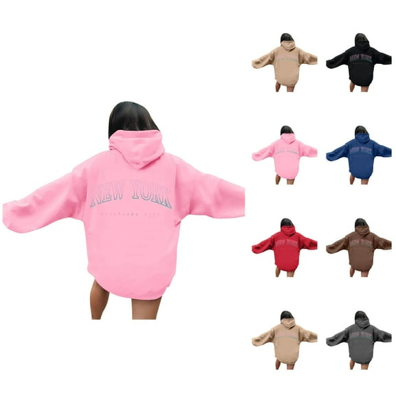 Hoodie Womens Sweatshirt Oversized Women Casual Daily Wear Cropped Zip Up Women's Hooded Funny Print Pullover Long Sleeve For Comfortable Loungewear Soft Blend