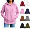 thumbnail image 1 of Hoodie for Womens Xaqiouau Solid Cross Neck Hooded Pullover Sweatshirt Split Hem Side Pockets Long Sleeve Basic Tops For Fall Athleisure Casual Daily Wear Pink S, 1 of 6
