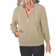 thumbnail image 1 of Hoodie Zipper Pocket Long Sleeve Drawstring Pure Color Fashionable Hooded Tops for Women Khaki L, 1 of 6