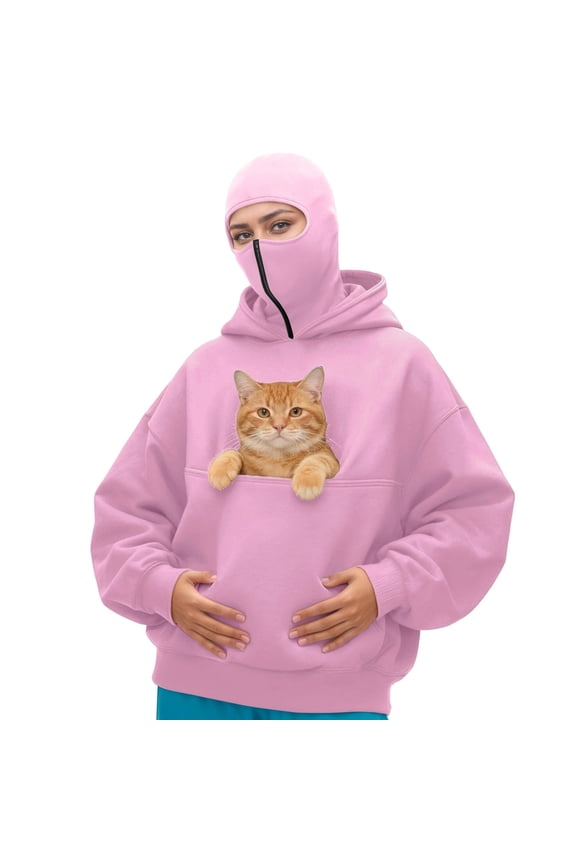 Hoodie with cat pouch Unisex Double Layer Full Hooded Zipper Sweatshirt Streetwear Casual Pullover Jacket With Adjustable Drawstring For Outdoor Activities