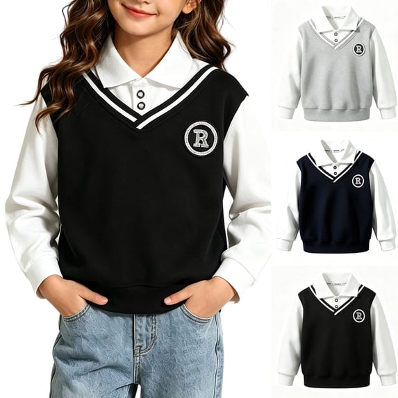 Hoodie for Kids Dqueduo Kids' Fake Two Piece Collar Long Sleeve Casual Pullover Sweatshirt Jacket, Sizes 1-10 Years