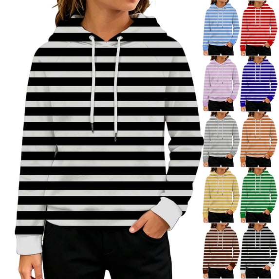 Striped Hoodie for Kids Girls Causal Oversized Hoodie Sweatshirts Trendy Fall Girls Clothes Kids Cute Pullover Tops 7-8 Years