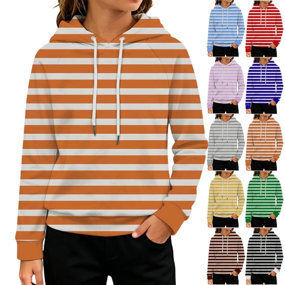 Striped Hoodie for Kids Girls Causal Oversized Hoodie Sweatshirts Trendy Fall Girls Clothes Kids Pullover Hoodie