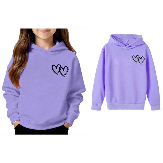 Hoodie for Kids Valentines Sweatshirt Long Sleeve Casual Heart Sweatshirts Crewneck Pullover Cute Sweatshirts for Girls 6-7 Years