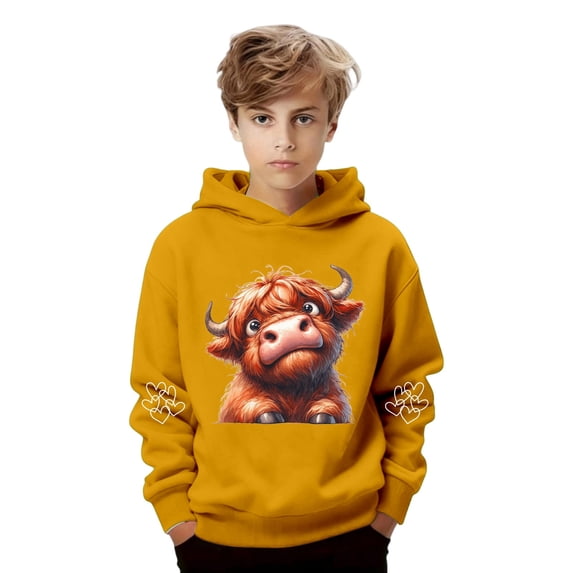 Hoodie for Little Boys Cute Cow Print Hooded Sweatshirt Long Sleeved Pullover with Pocket Jacket Fall Outfits 2026 ,Size 5-6T , Yellow