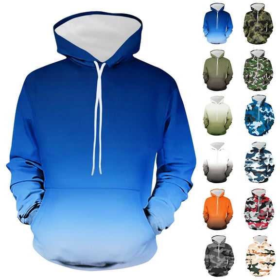 Hoodie for Man Gradient Non Positioning Printed Pullover Casual Long Sleeved Sweatshirts
