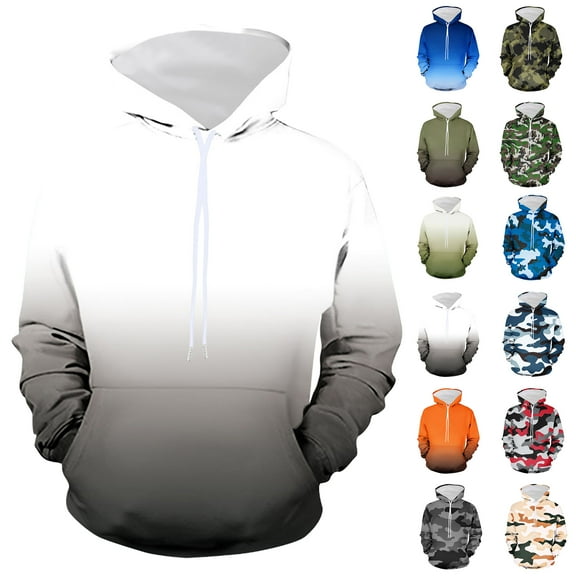 Hoodie for Man Gradient Non Positioning Printed Pullover Casual Long Sleeved Sweatshirts
