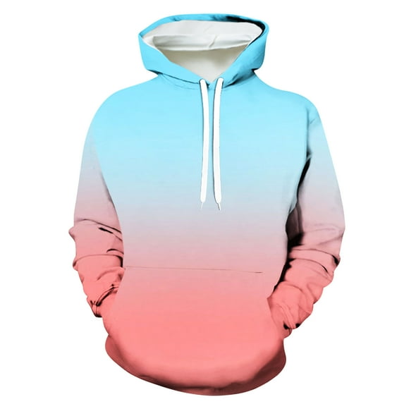 Hoodie for Men Color Gradient 3D Print Drawstring Pullover Hooded Sweatshirt Crewneck Long Sleeve Daily Jumper (L, Multicolor)