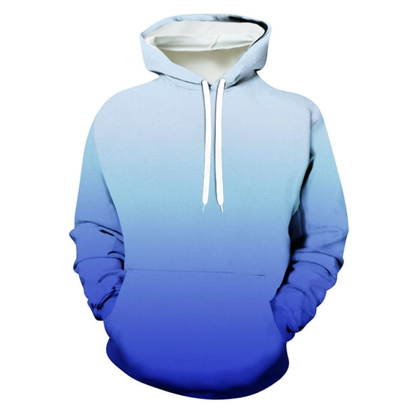 Hoodie for Men Color Gradient 3D Print Drawstring Pullover Hooded Sweatshirt Crewneck Long Sleeve Daily Jumper (XXXXL, Blue)