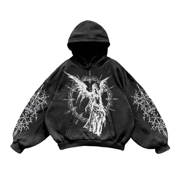 Hoodie for Men Fall Winter Warm Eclectic Print Lined Long Sleeve Hooded Sweatshirt with Pocket Casual Loose Oversized Sweatshirt