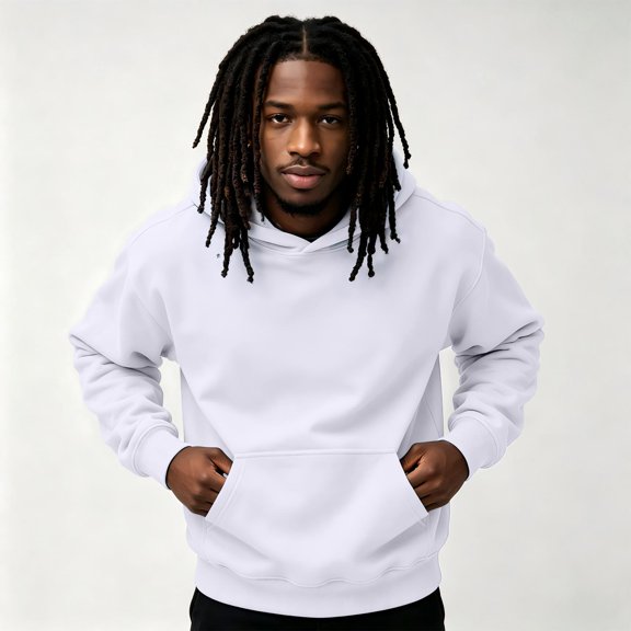 Hoodie for Men Long Sleeve Solid Color Hooded Sweatshirt Trendy Fall Winter Casual Soft Cozy Pullover Top with Pocket White 3XL