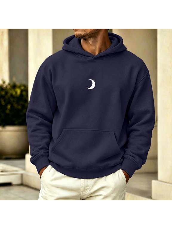 Hoodie for Men Ofreoo Men's Crew Neck Long Sleeve Solid Color Hooded Sweatshirt Front Pockets