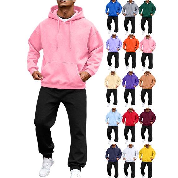 Hoodie for Men Two-Piece Set - Soft Fleece Lined Pullover Sweatshirt with Long Sweatpants, Casual Streetwear for Fall/Winter