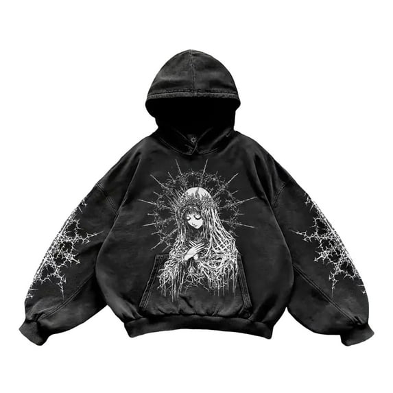 Hoodie for Men Vintage Loose Fit Hoodies Sweatshirts with Pocket Streetwear Long Sleeve Mens Pullover Hoodie Casual Graphic Tops Black XXXXXL