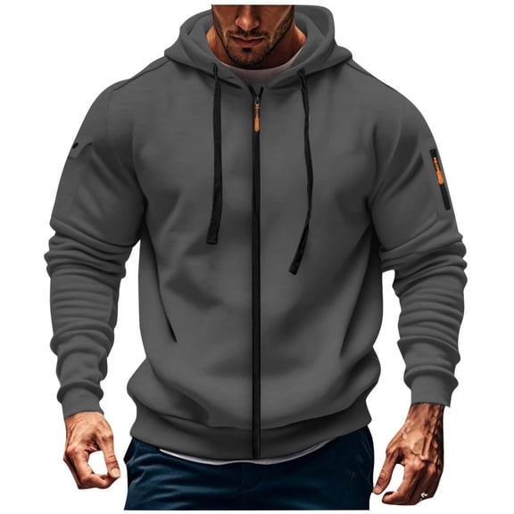 Hoodie for Men Vintage Trucker Hoodies Long Sleeve Sweatshirts Zip up Fleece Sweat Shirts Tactical Jackets 2025 Dark Gray XXL (Size S-3XL)
