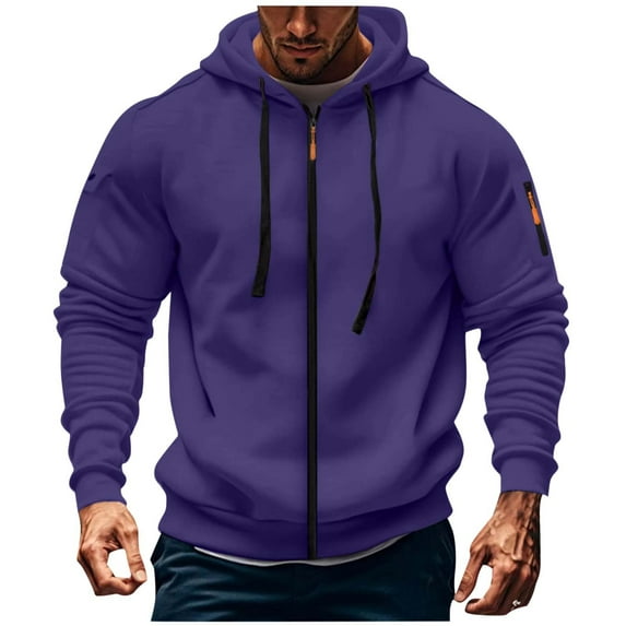 Hoodie for Men Vintage Trucker Hoodies Long Sleeve Sweatshirts Zip up Fleece Sweat Shirts Tactical Jackets 2025 Purple XXL (Size S-3XL)