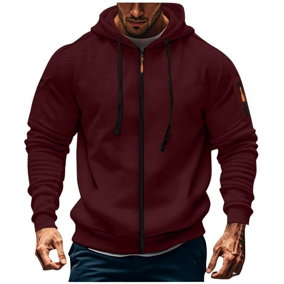 Hoodie for Men Vintage Trucker Hoodies Long Sleeve Sweatshirts Zip up Fleece Sweat Shirts Tactical Jackets 2025 Wine XXXL (Size S-3XL)