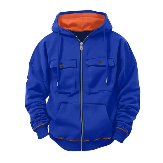 Hoodie for Men Zip Up Jackets Casual Fall Fashion Tops Solid Color Hooded Sweatshirt with Pockets, Size S