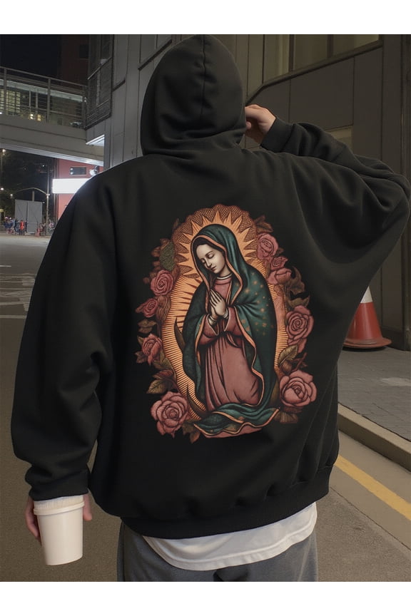 Hoodie for Unisex, Streetwear, Virgin Mary Print Graphic Hoodies for Unisex, Suitable for Wearing in Spring, Autumn, and Winter