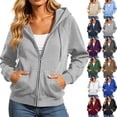 thumbnail image 1 of Hoodie for Women Dqueduo Women's Casual Full-Zip Fleece-Lined Hoodie Drawstring Long Sleeve Sweatshirt Coat with Pockets Gray XL, 1 of 10