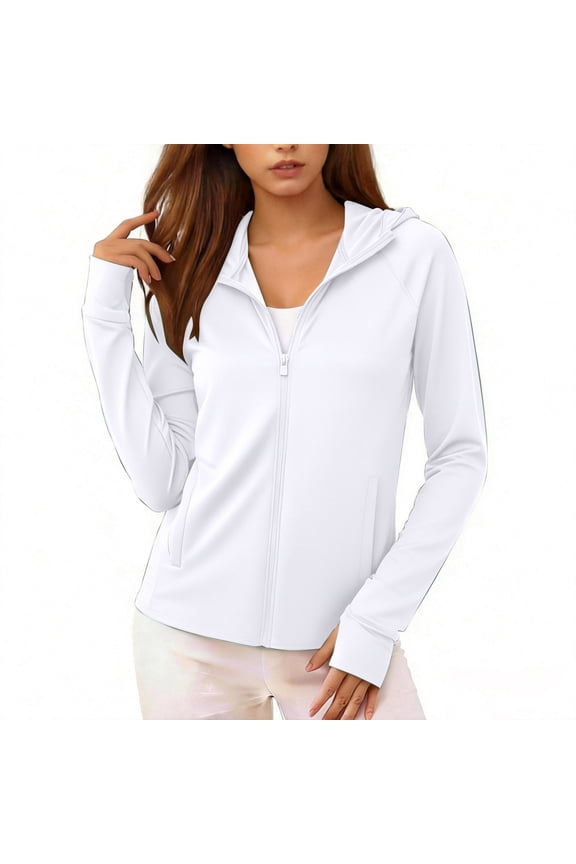 Hoodie for Women Full Zip Hooded Long Sleeve Activewear Slim Fit Solid With Pockets Breathable Stretchy Athletic Performance Outerwear