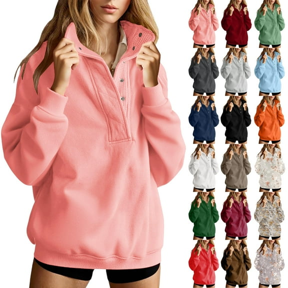 Hoodie for Women Half Zip Sweatshirts Hoodies Oversized Sweatshirts Long Sleeve Stand Collar Pullover Fall Trendy Clothes