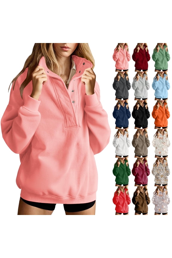 Hoodie for Women Half Zip Sweatshirts Hoodies Oversized Sweatshirts Long Sleeve Stand Collar Pullover Fall Trendy Clothes