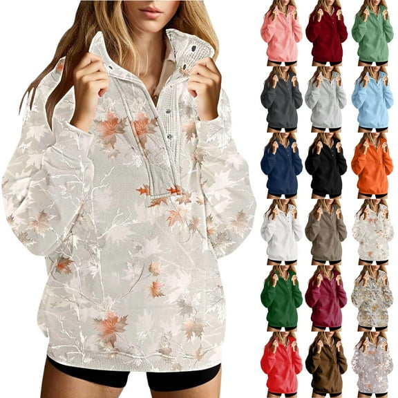 Hoodie for Women Half Zip Sweatshirts Hoodies Oversized Sweatshirts Long Sleeve Stand Collar Pullover Fall Trendy Clothes