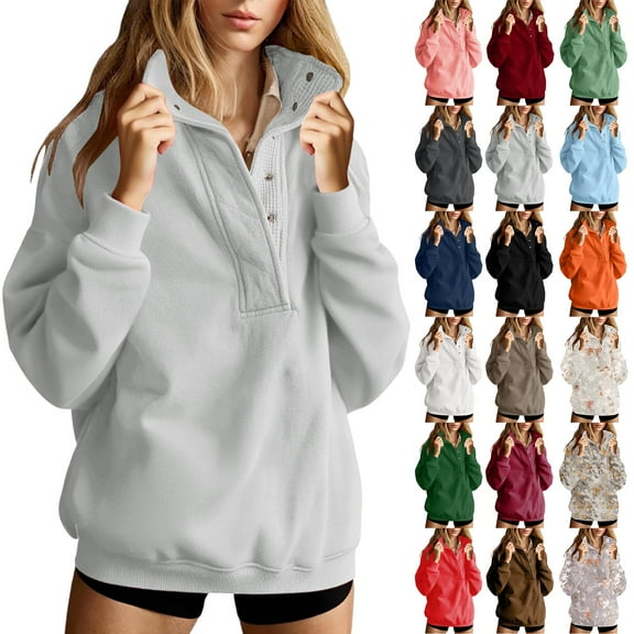 Hoodie for Women Half Zip Sweatshirts Hoodies Oversized Sweatshirts Long Sleeve Stand Collar Pullover Fall Trendy Clothes