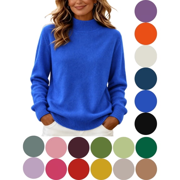 Women's Mock Neck Sweatshirt Sweater Long Sleeve Loose Comfy Soft Knit Pullover Casual Basic Tops