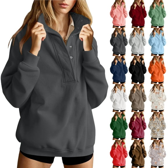 Hoodie for Women Half Zip Sweatshirts Hoodies Oversized Sweatshirts Long Sleeve Stand Collar Pullover Fall Trendy Clothes
