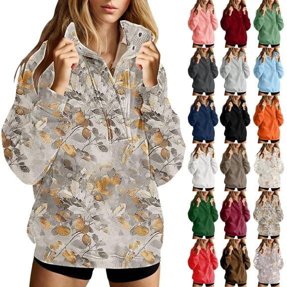 Hoodie for Women Half Zip Sweatshirts Hoodies Oversized Sweatshirts Long Sleeve Stand Collar Pullover Fall Trendy Clothes