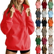 SOVLVND Hoodie for Women Half Zip Sweatshirts Hoodies Oversized Sweatshirts Long Sleeve Stand Collar Pullover Fall Trendy Clothes