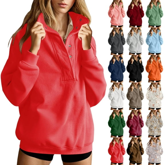 Hoodie for Women Half Zip Sweatshirts Hoodies Oversized Sweatshirts Long Sleeve Stand Collar Pullover Fall Trendy Clothes