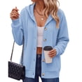 thumbnail image 1 of Hoodie for Women Hooded Sweatshirt Button Hoodies With Pockets Comfy Fleece Jackets 2026 Fashion Blue XL, 1 of 1