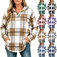 thumbnail image 1 of Hoodie for Women Long Sleeve Plaid Fall Winter Casual Sweatshirt Mid Length Drawstring Detail Relaxed Fit Stylish Everyday Sweatshirts, 1 of 10