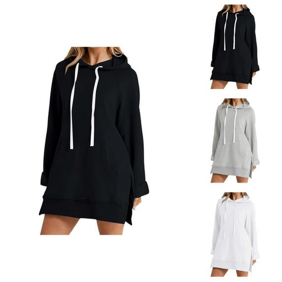 Hoodie for Women Oversized Womens Sweatshirt Casual Cropped Zip Up Long Sleeve Solid Color Pocket Dress For Loose Fit With Hood Fall Winter Fashion