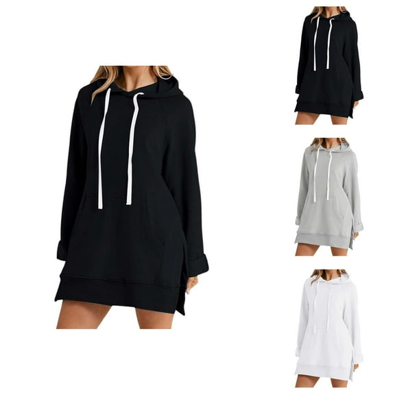 Hoodie for Women Oversized Womens Sweatshirt Casual Cropped Zip Up Long Sleeve Solid Color Pocket Dress For Loose Fit With Hood Fall Winter Fashion