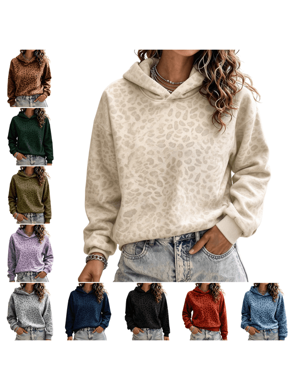 Hoodie for Women Pullover Oversized Leopard Print Hoodies Fall Street Outings