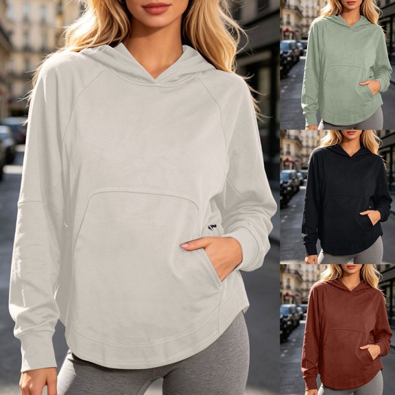 Hoodie for Women Slimming Casual Solid Oversized Stretch Knit Hooded Sport Sweatshirt Soft Warm All Season Top Womens Sweatshirts