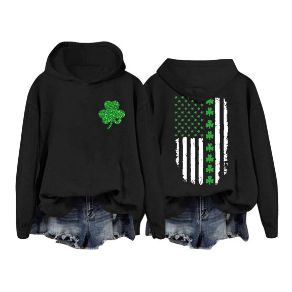 Hoodie for Women - St Patricks Day Print Womens Hooded Sweatshirt Cozy Casual Pullover for Festive Wear,Black