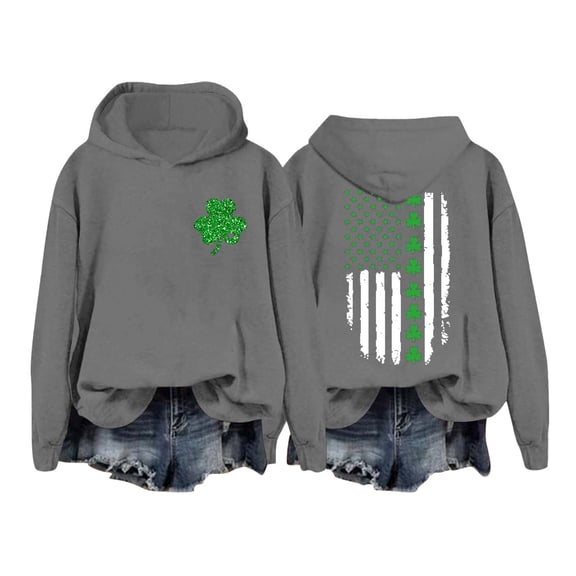 Hoodie for Women - St Patricks Day Print Womens Hooded Sweatshirt Cozy Casual Pullover for Festive Wear,Grey