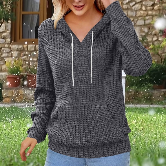 Hoodie for Women Under $10, Women's Casual And Fashionable Solid T-shirt Hooded Pocket Long Sleeved Top, Gray XXL