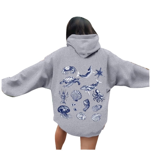 Hoodie for Women - Women's Casual Pullover Hooded Sweatshirt Featuring Front Pocket and Stylish Print Design for Everyday Comfortable Wear,Grey