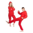 thumbnail image 1 of Hoodie Jumpsuit Pajamas for Boys and Girls, Red Fleece, Unisex, Kangaroo Pockets, Sizes 12, 1 of 7