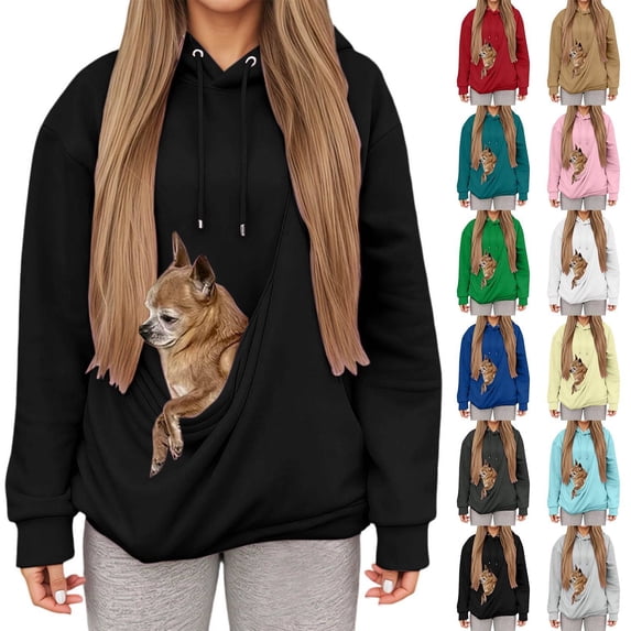 Hoodie with Dog Pouch Oversized Pet Hoodies Carrier Large Pocket Hooded Sweatshirt for Puppy Kitten Dogs Holder Black S
