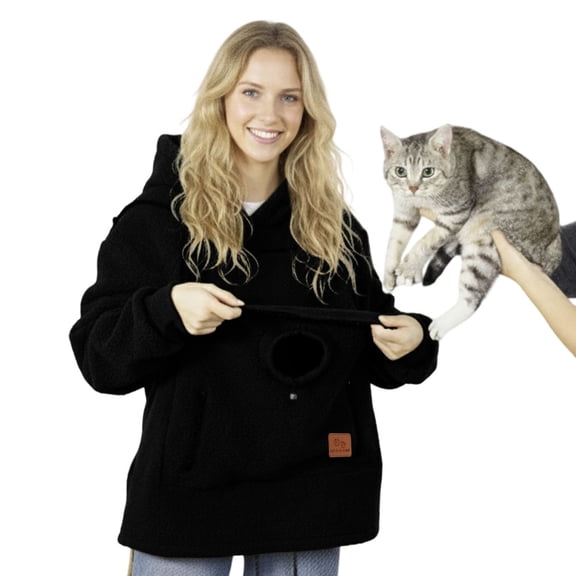 Hoodie with Pet Pouch Long Sleeve Ladies Winter Oversized Cat Pocket Hoodie Pullover for Outdoor Walking