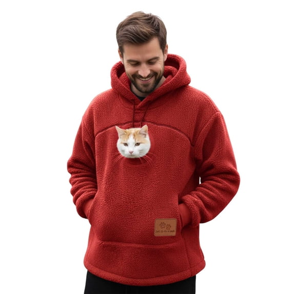 Hoodie with Pet Pouch Long Sleeve Winter Cat Pocket Hoodie Pullover for Outdoor Walking
